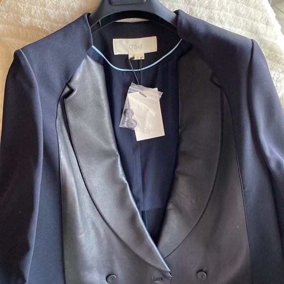 O’2nd Stunning Dark Blue Leather Like Combination Jacket New With Tags - Picture 2 of 14